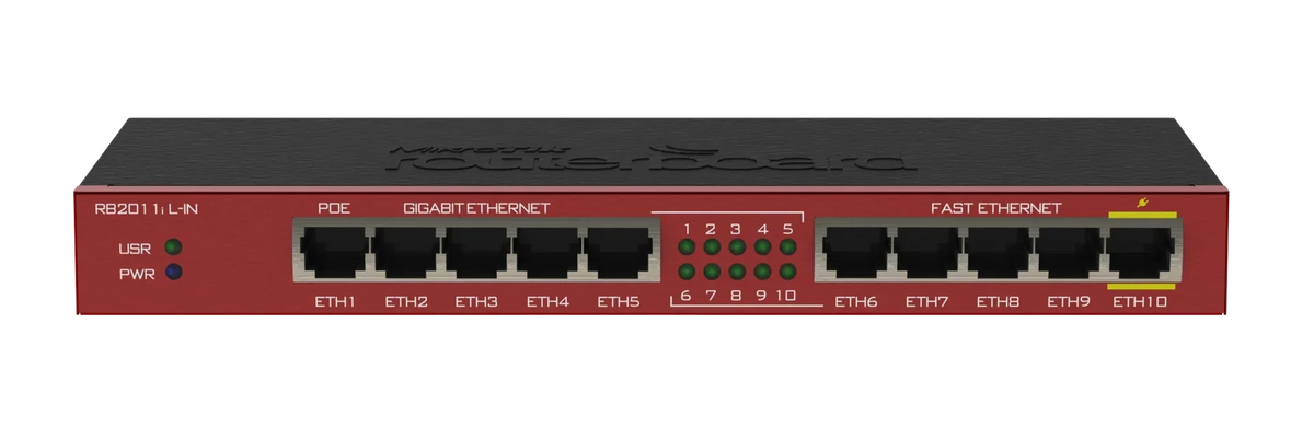 MIKROTIK RB2011iL-IN Router 10 Puertos Gigabit Ethernet 600MHz 64MB RAM RouterOS L4