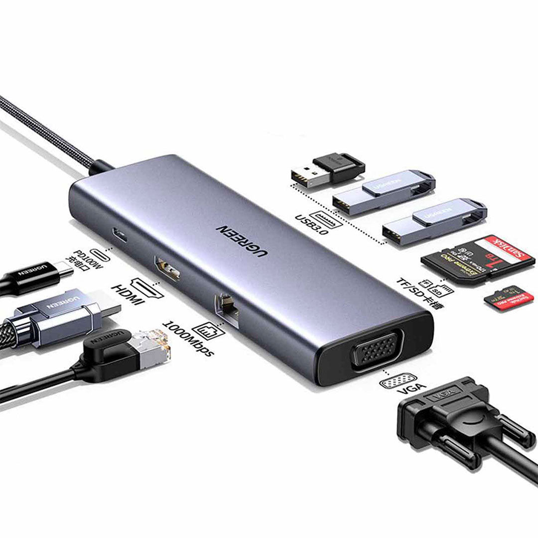 UGREEN CM498 15600 Adaptador HUB 9 en 1 USB-C a HDMI/VGA