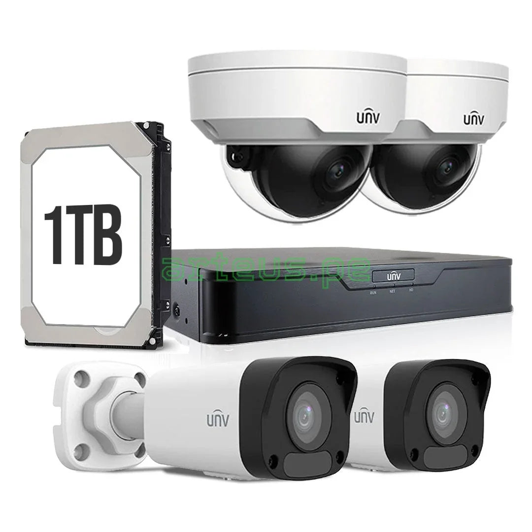 UNIVIEW KITIP-5 Kit cámara de seguridad IP 2MP: NVR 8ch+2Ext+2Int+1TB
