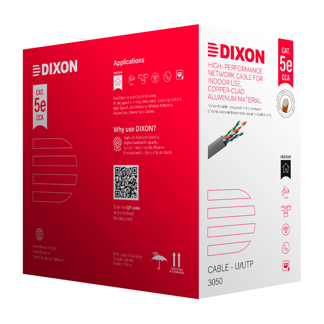 DIXON 3050 Cable U/UTP Cat5e 24AWG CCA Bañado Gris 305m
