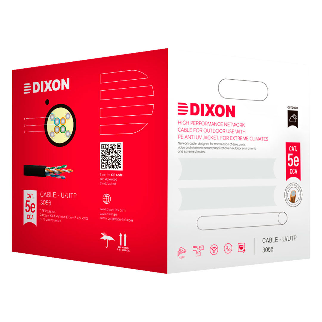 DIXON 3056 Cable UTP Cat5E CCA 24AWG Bañado Negro UV Exterior 305m