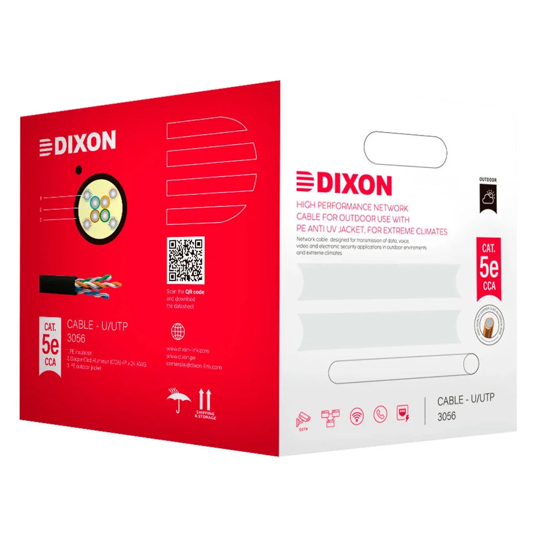 DIXON 3056 Cable UTP Cat5E CCA 24AWG Bañado Negro UV Exterior 305m