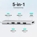 UGREEN CM478 35580 Revodok 100W 5 em 1 USB C HUB Adapter, 4K HDMI, 3 portas USB-A 5 Gbps, USB C para HDMI para MacBook Air M2/M3, iPhone 15 Series, iPad, Galaxy, XPS, Branco