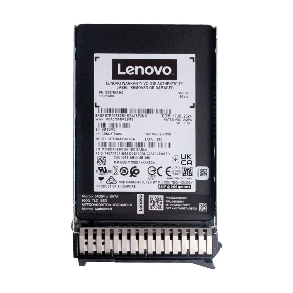 LENOVO ThinkSystem 4XB7A90874 Unidad SSD 960GB 2.5" SATA v2 Lectura Intensiva Hot Swap