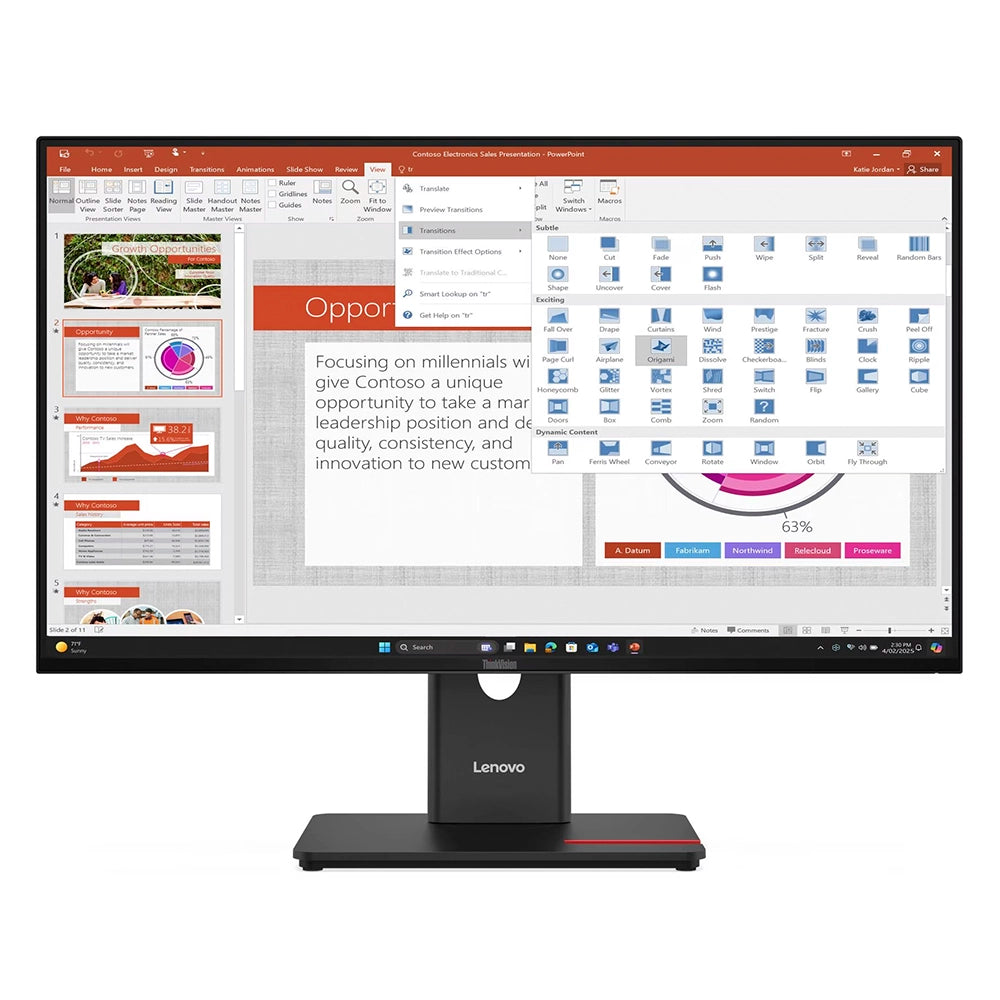 LENOVO ThinkVision T27-40 Monitor Plano 27" FHD IPS 1920x1080 WLED 82 DPI 64A5MAR6LA