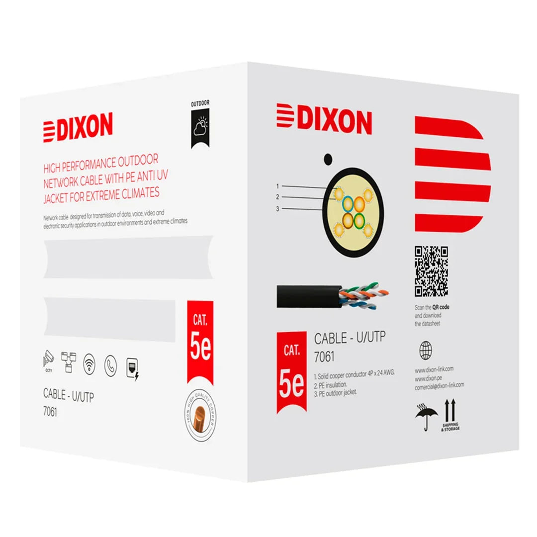 DIXON 7061 Cable UTP Cat5E Cobre 24AWG PE Exterior Negro 305m