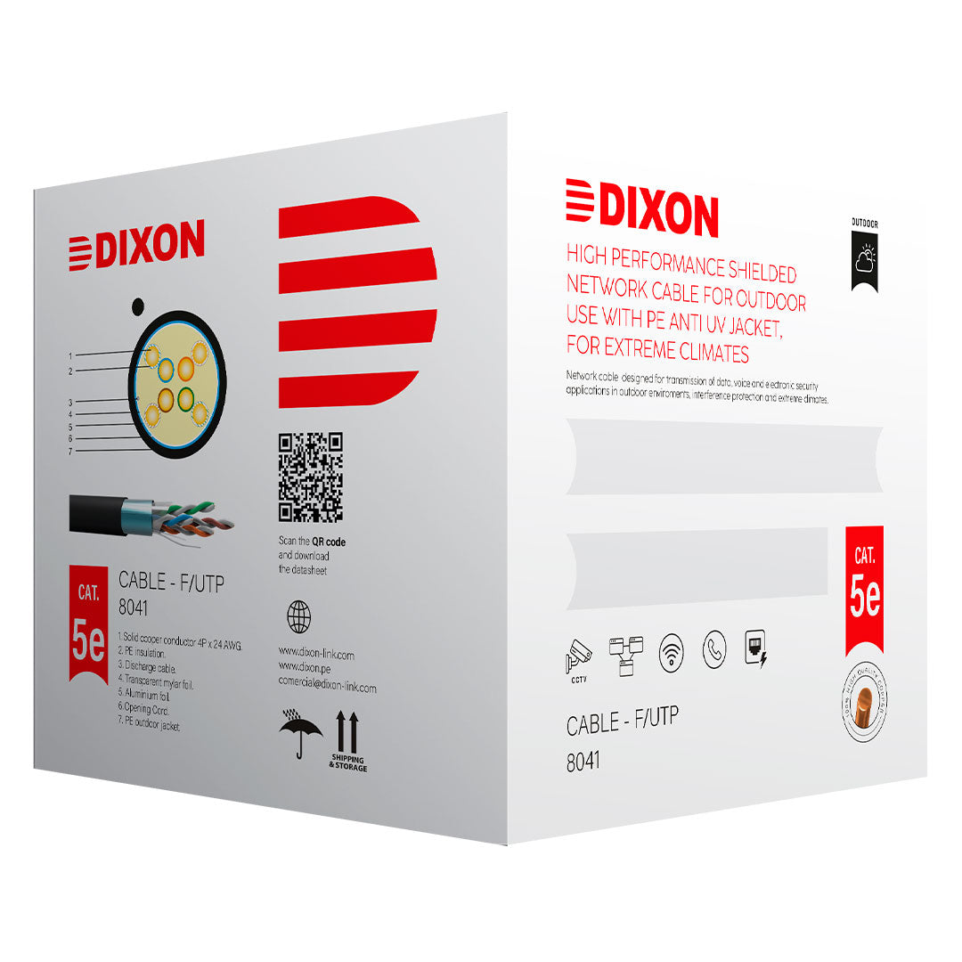 DIXON 8041 Cable F/UTP Cat5E Cobre 24AWG PE UV Exterior Negro 305m