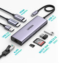 Adaptador HUB UGREEN CM490 90119 9 em 1, USB-C, 2x USB-A 3.0, USB-A 2.0, 2x HDMI 4K/60Hz, SD/TF, RJ45