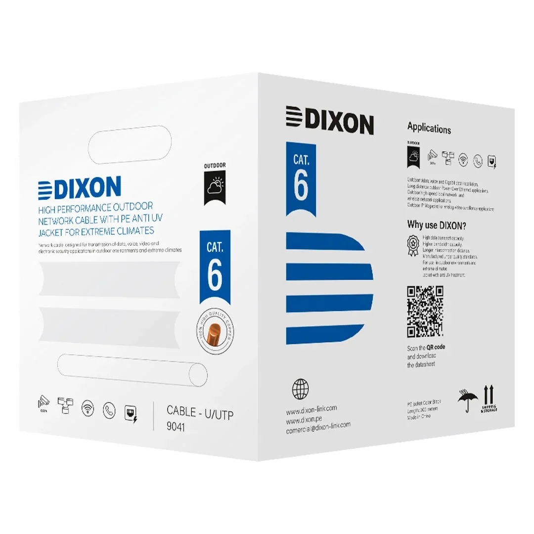 DIXON 9041 Cable UTP Cat6 Cobre 23AWG PE Exterior Negro 305m