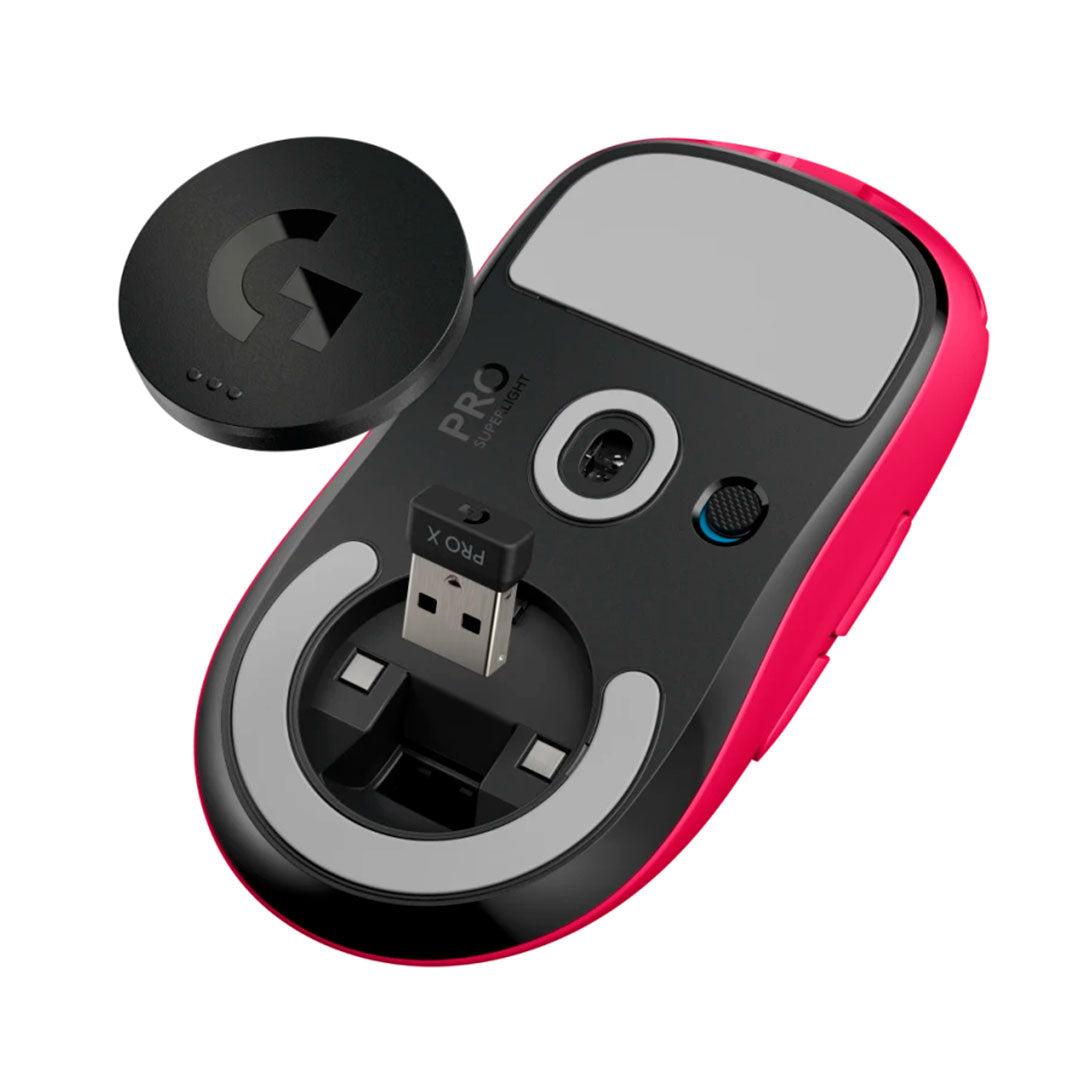 LOGITECH PRO X Mouse inalámbrico Gamer Superlight, sensor HERO 25000 dpi, Fucsia, 910-005954