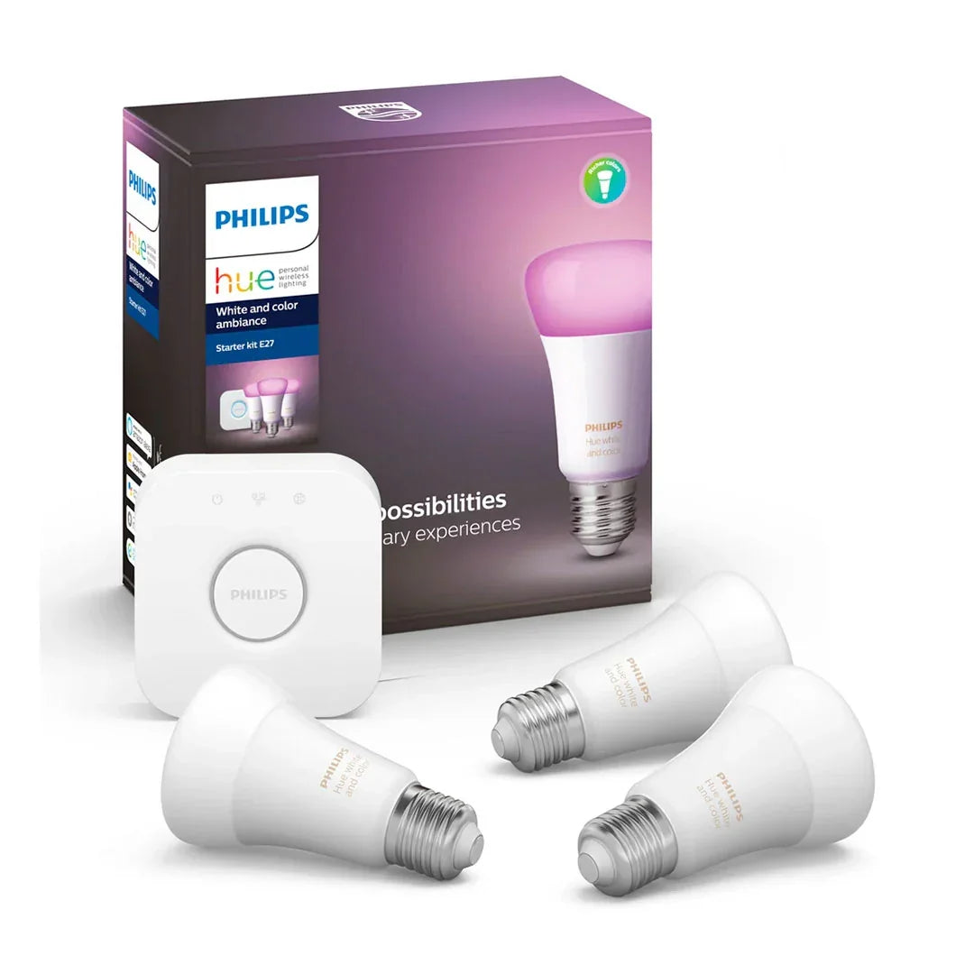 PHILIPS HUE Kit 3 Focos Bombilla Smart RGB A60 E27 9W Inc Controlador Bridge 929002261501