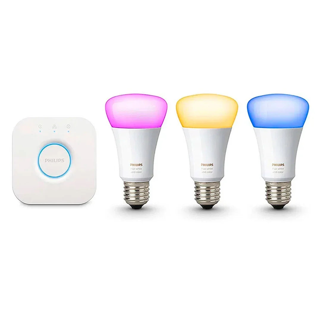 PHILIPS HUE Kit 3 Focos Bombilla Smart RGB A60 E27 9W Inc Controlador Bridge 929002261501