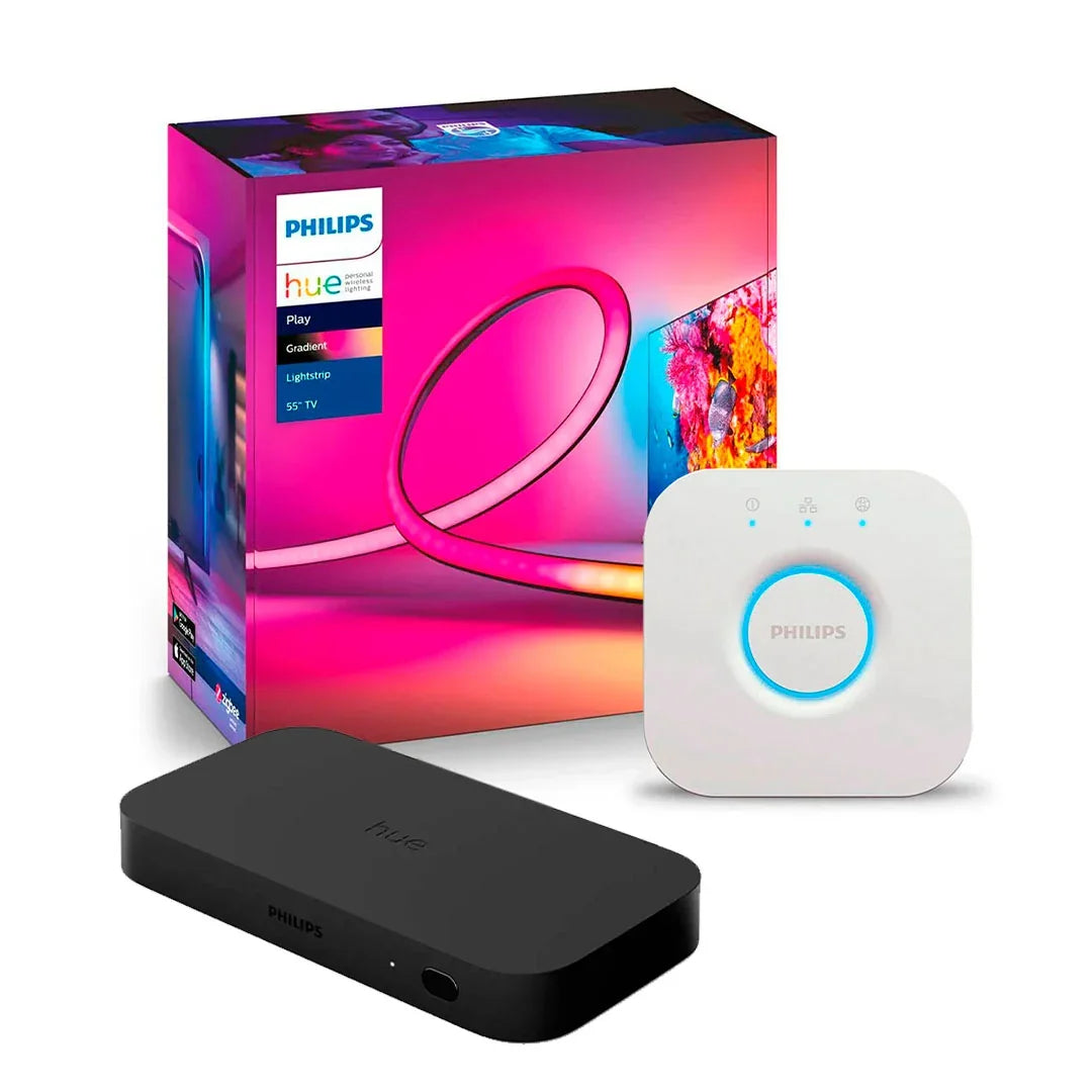 PHILIPS HUE Kit Play HDMI Sync Box + Play Gradient Tira de Luz LED para TV 55" + Bridge Smart