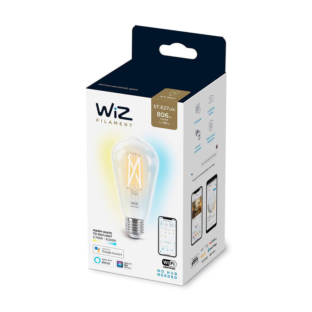WIZ PACK-2 Foco de Filamento Inteligente ST64 E27 7W Luz Blanca Cálida y Fría 806Lúmenes