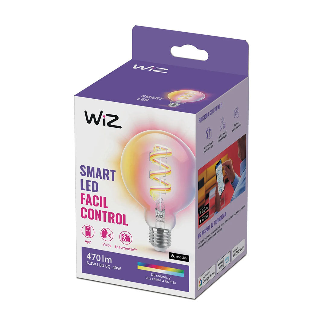 WIZ Foco Globo filamento WIFI inteligente G95, E27, 6.3w, luz blanca y multicolor, 470 lúmenes 929003267212
