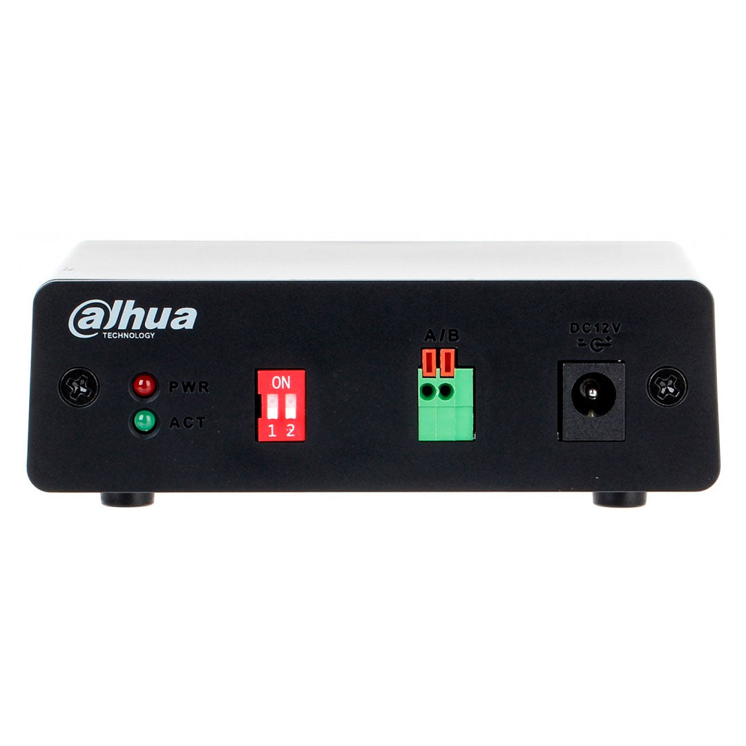 Módulo de control Dahua para sistemas de seguridad electrónica, puertos de conexión y leds indicadores.
