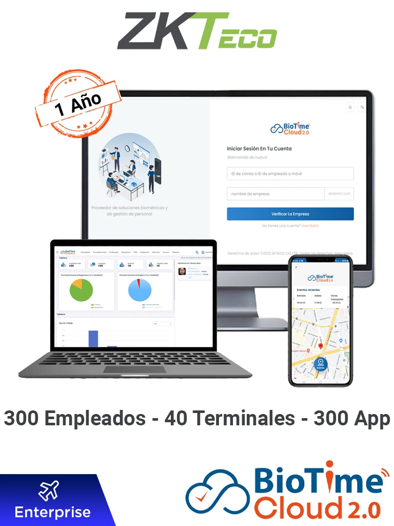 ZKTECO BIOTIMECLOUD 2.0 ENTERPRISE Licencia de Asistencia en Nube 300 Usuarios ZKT0820134