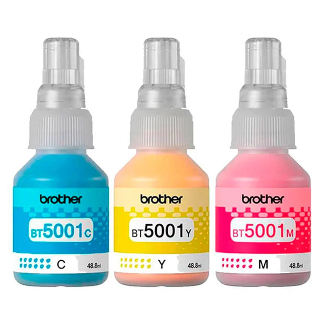 BROTHER BT5001 3PK Kit de 3 botellas de Tintas Cian, Magenta, Amarillo 48.8ml