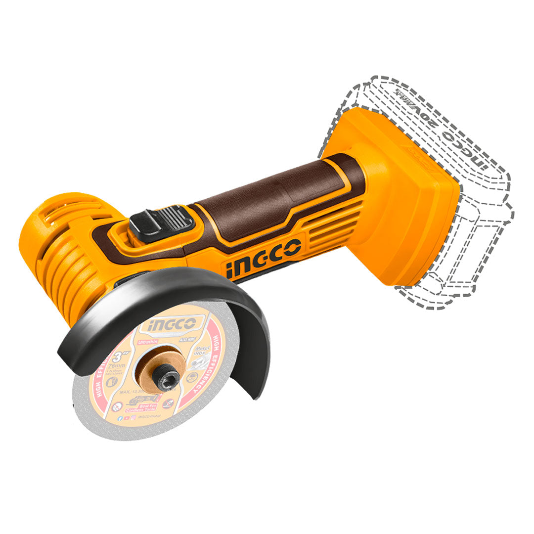 INGCO CAGLI7601 Mini Amoladora 20V 76mm + discos + llave