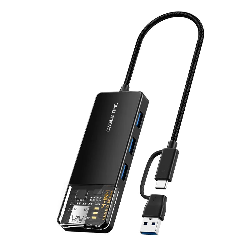CABLETIME CB03B Adaptador Hub USB-A/USB-C 4 Puertos CT-HUBT3-PB