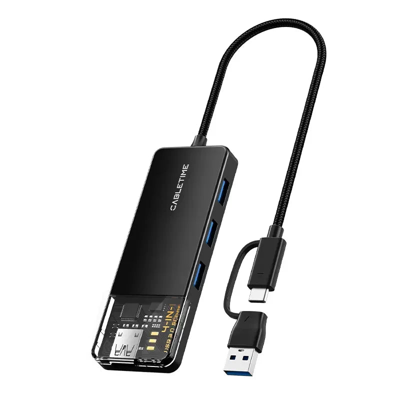 CABLETIME CB03B Adaptador Hub USB-A/USB-C 4 Puertos CT-HUBT3-PB