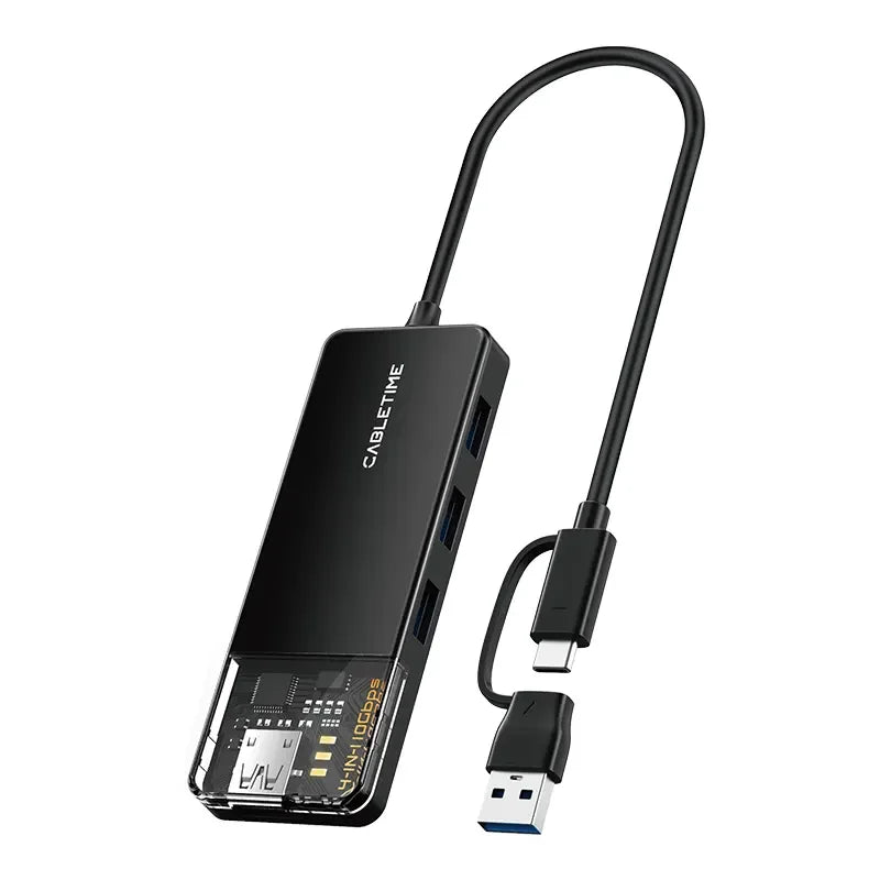 CABLETIME CB05B Adaptador Hub USB-C/USB-A 3.2 4 Puertos CT-HUBT5-PB