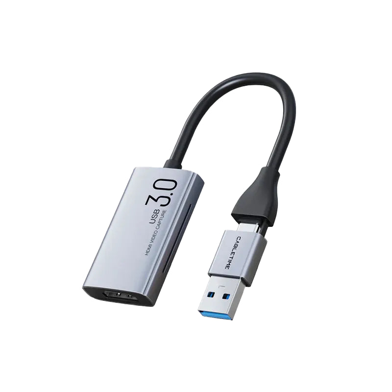 CABLETIME CB65G Cable Capturador de Video HDMI 4K Hembra a USB-A/USB-C Macho CT-ACHC3-AG