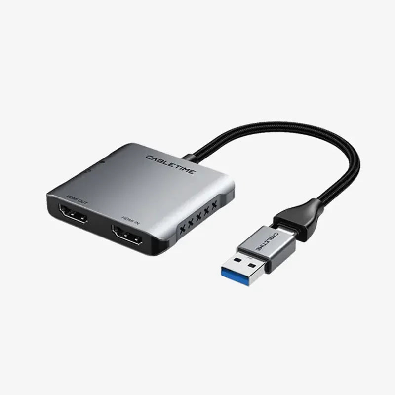 CABLETIME CB67G Capturador de Video HDMI 4K Dual Hembra a USB-A/USB-C Macho CT-ACHC3L-AG