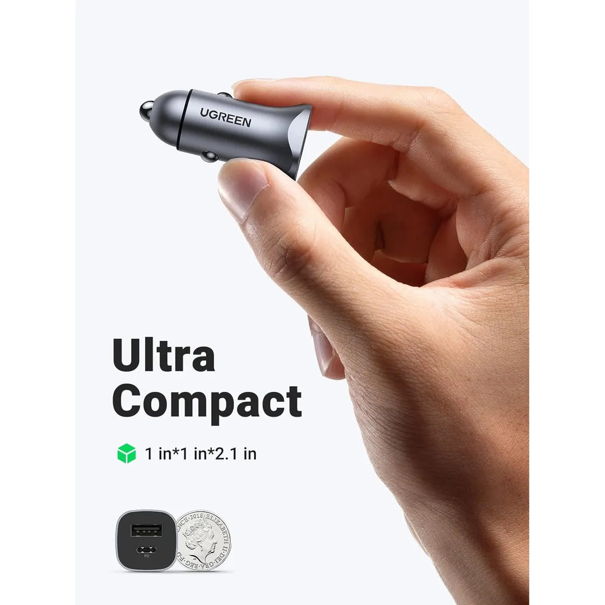 UGREEN CD130 40858 Cargador de Coche USB-C 30W 2 Puertos