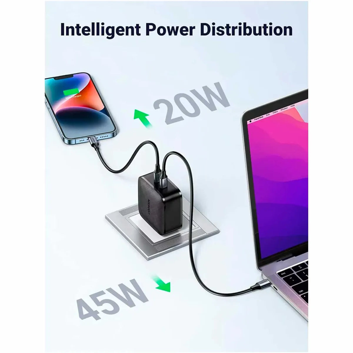 UGREEN CD216 70866 Adaptador De Corriente 2 Usb-C Carga Rapida 66W Negro
