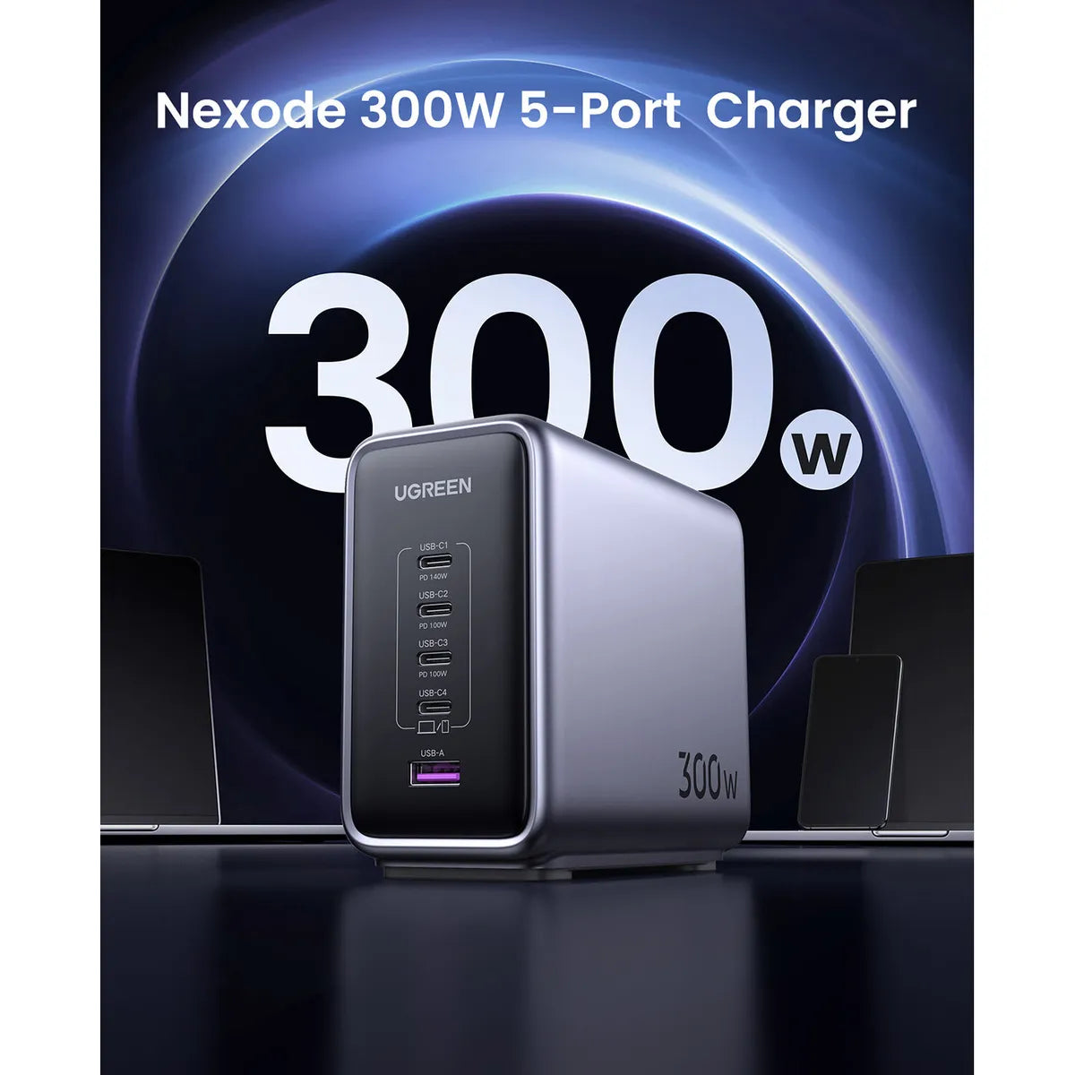 UGREEN CD333 90872B Cargador Nexode 300W 5-Port GaN USB-C/USB-A PD 3.1