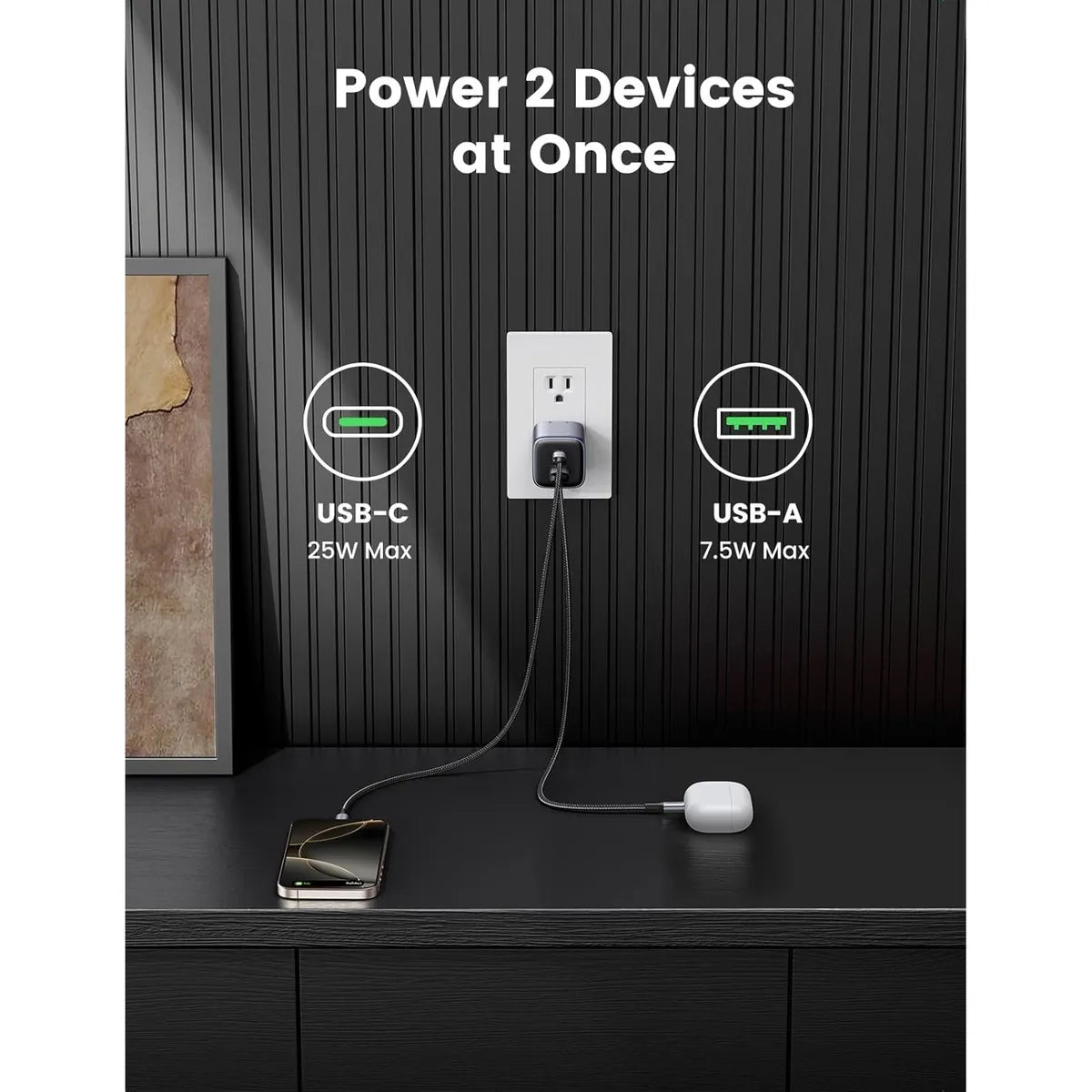 UGREEN CD350 15538 Cargador Nexode USB-C 35W 2 Puertos GaN Plegable