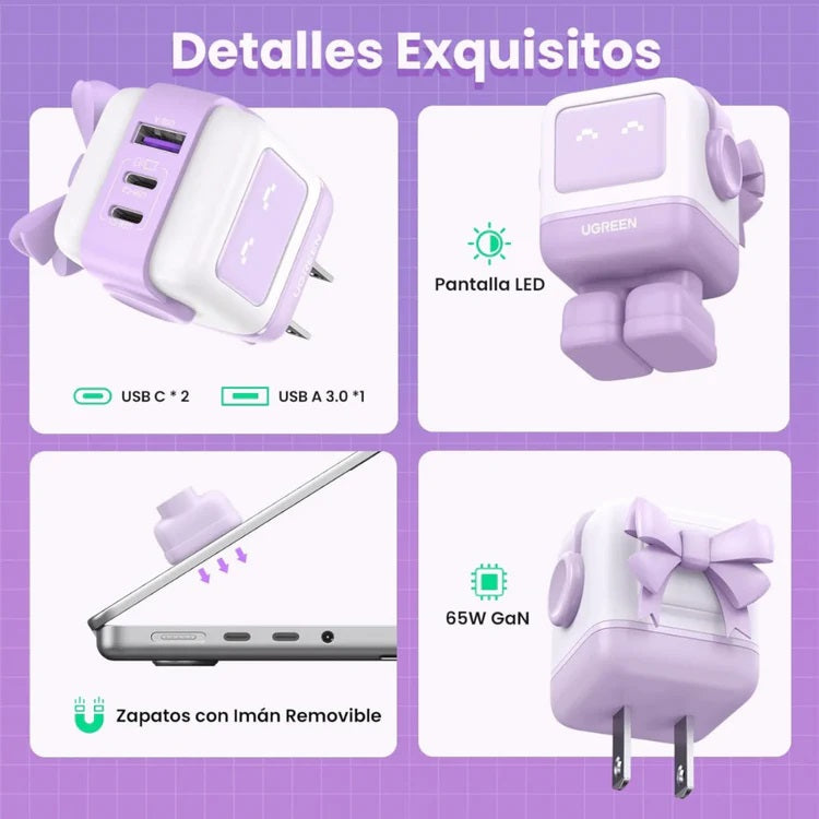 UGREEN CD361 35314 Nexode Cargador GAN USB-C 65W Lila