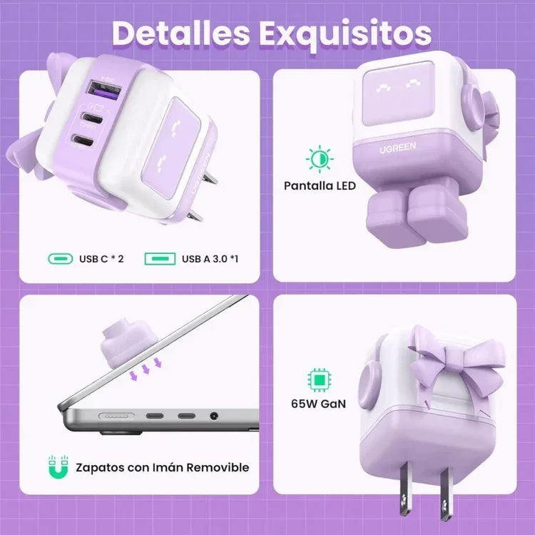 UGREEN CD361 35314 Nexode Cargador GAN USB-C 65W Lila