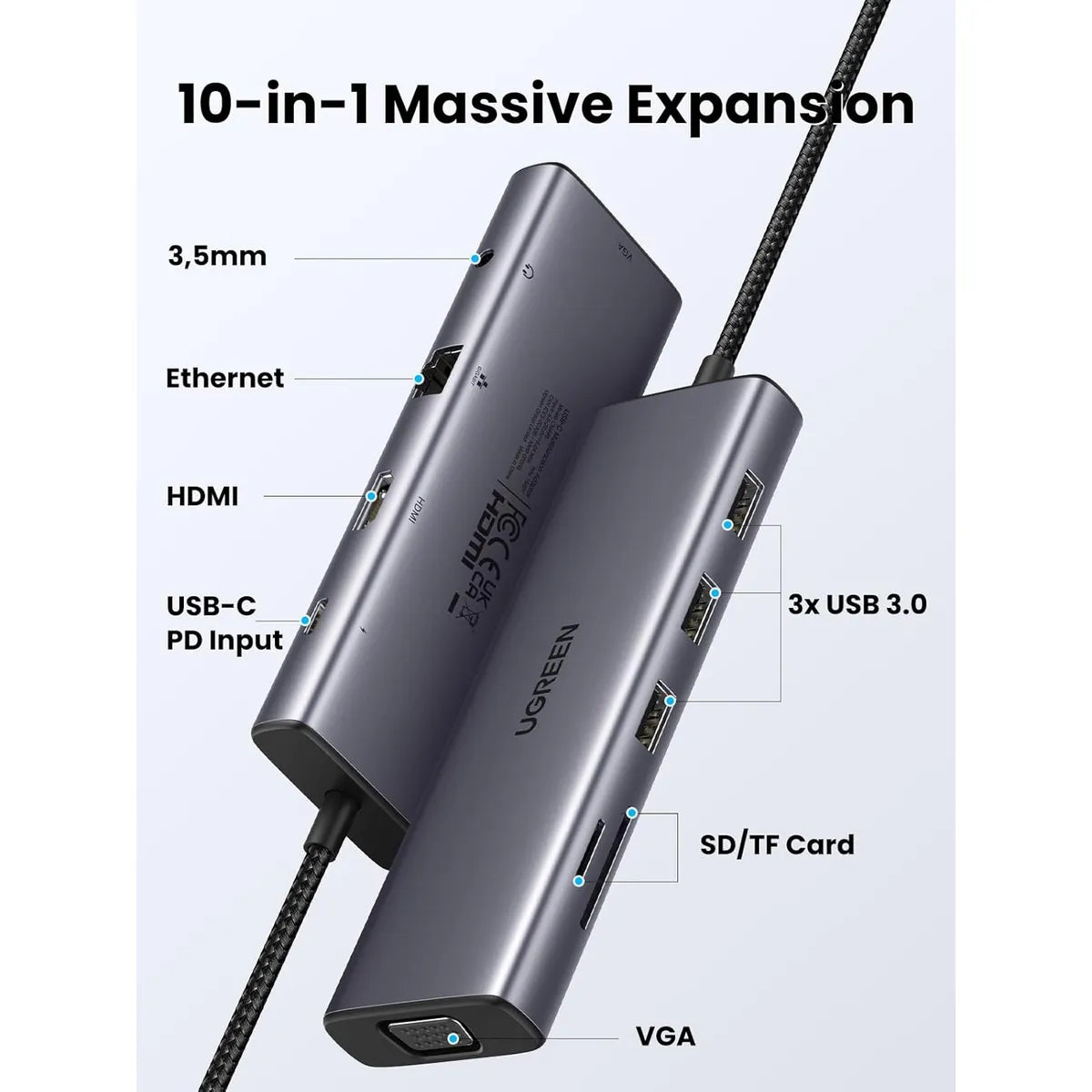 UGREEN CM498 15601 Docking Hub USB-C 10 en 1 4K HDMI VGA Ethernet