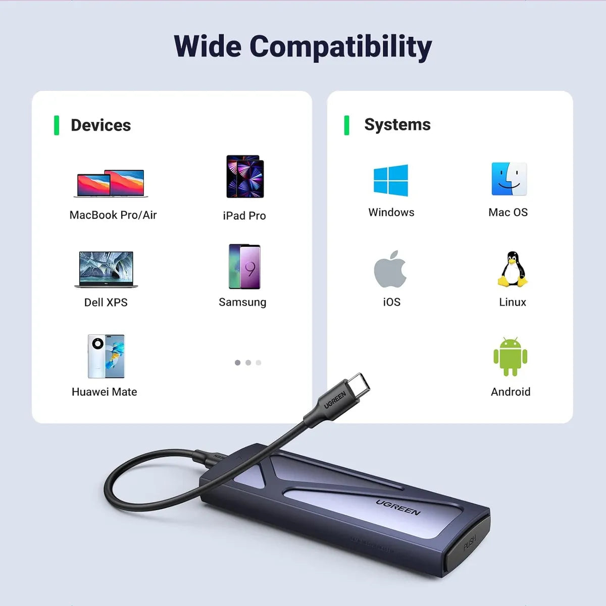 UGREEN CM578 15512 Carcasa SSD NVMe M.2 USB 10Gbps 2230 2242 2260 2280