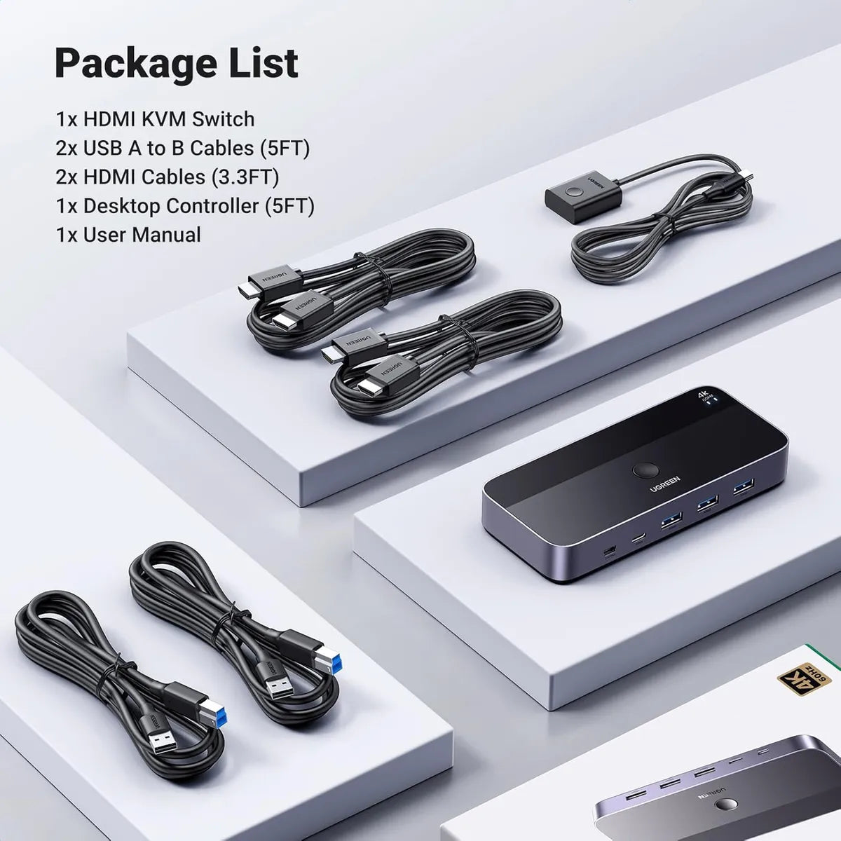 UGREEN CM664 15707 Conmutador KVM 2x HDMI USB C 3.0 4 puertos USB 4K@60Hz