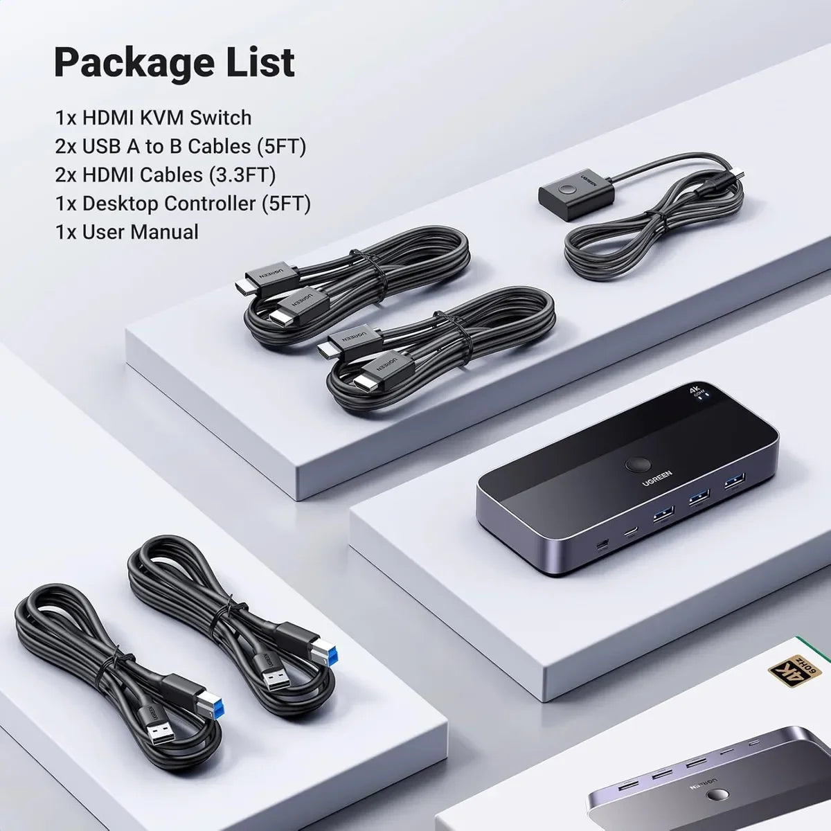 UGREEN CM664 15707 Conmutador KVM 2x HDMI USB C 3.0 4 puertos USB 4K@60Hz