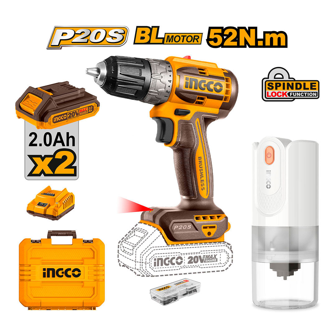 INGCO COSLI240315 Kit de Taladro CDLI20453 + Molinillo de café CPB029T inalámbricos 20V
