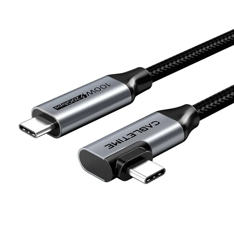 CABLETIME CU24H Cable USB-C 90° a USB-C Recto 100W de 1m CT-C160-PU31-CMCML-AG1
