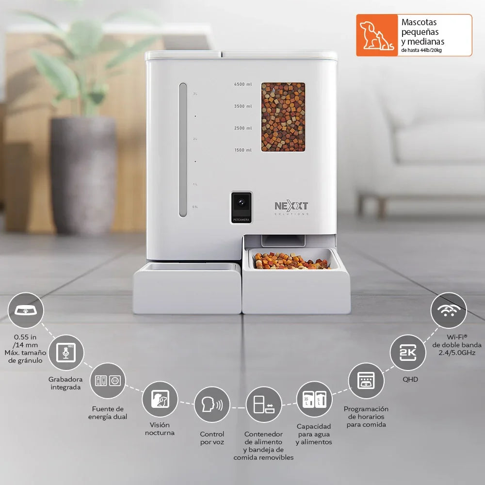 NEXXT SOLUTIONS NHA-P710 Dispensador Inteligente de Alimento y Agua para Mascotas con Cámara 2K