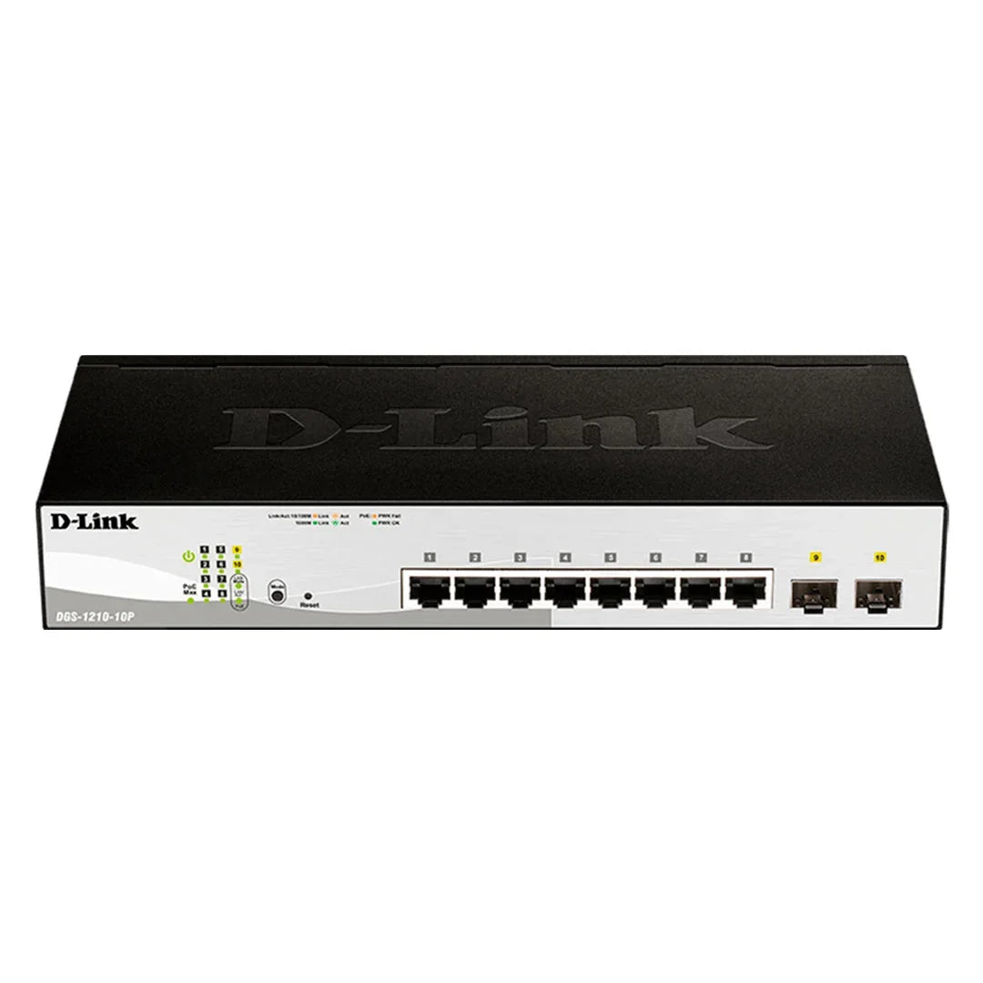 D-LINK DGS-1210-10P Switch de 8 puertos PoE 10/100/1000BASE-T + 2 puertos gigabit SFP/L2 65W