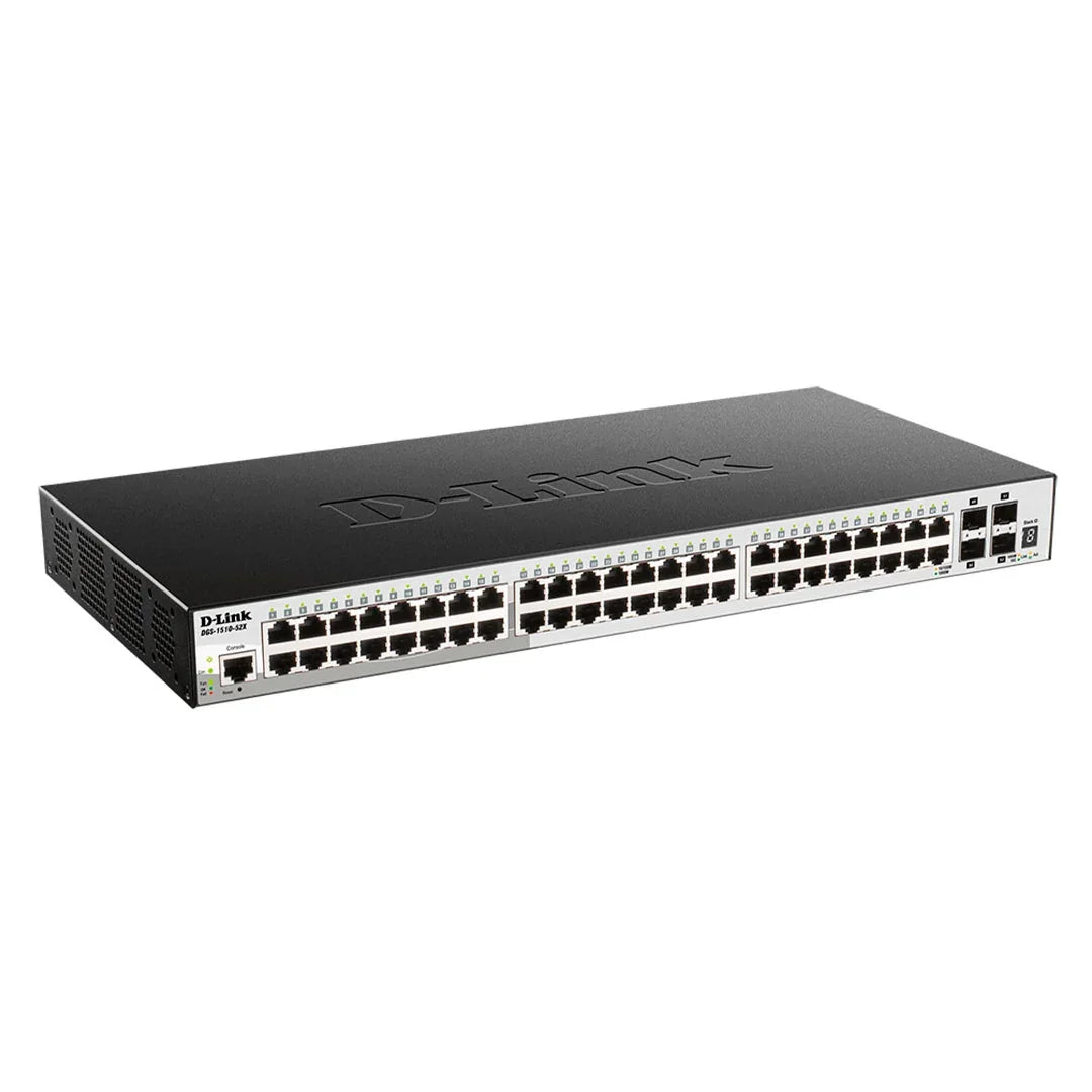 D-LINK DGS-1510-52X Switch administrable de 48 puertos 10/100/1000 base-T + 4 puertos 10gb SFP + capa 2 y 3 4 puertos