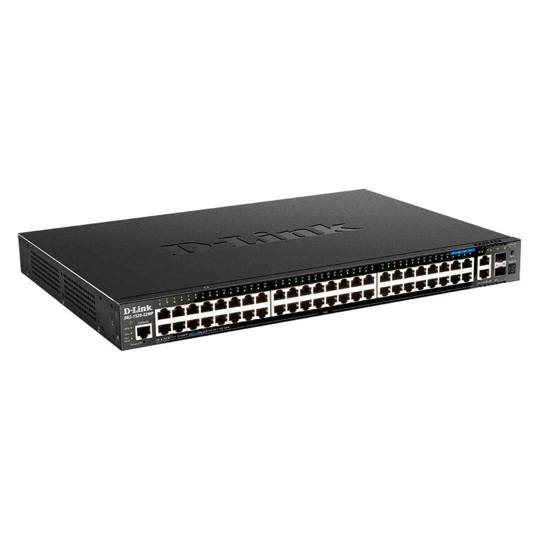 D-LINK DGS-1520-52MP Switch 52 puertos 44 x gigabit PoE, 4 x 2.5Gbase-T PoE, 2 x 10Gbase-T y 2 x 10G SFP
