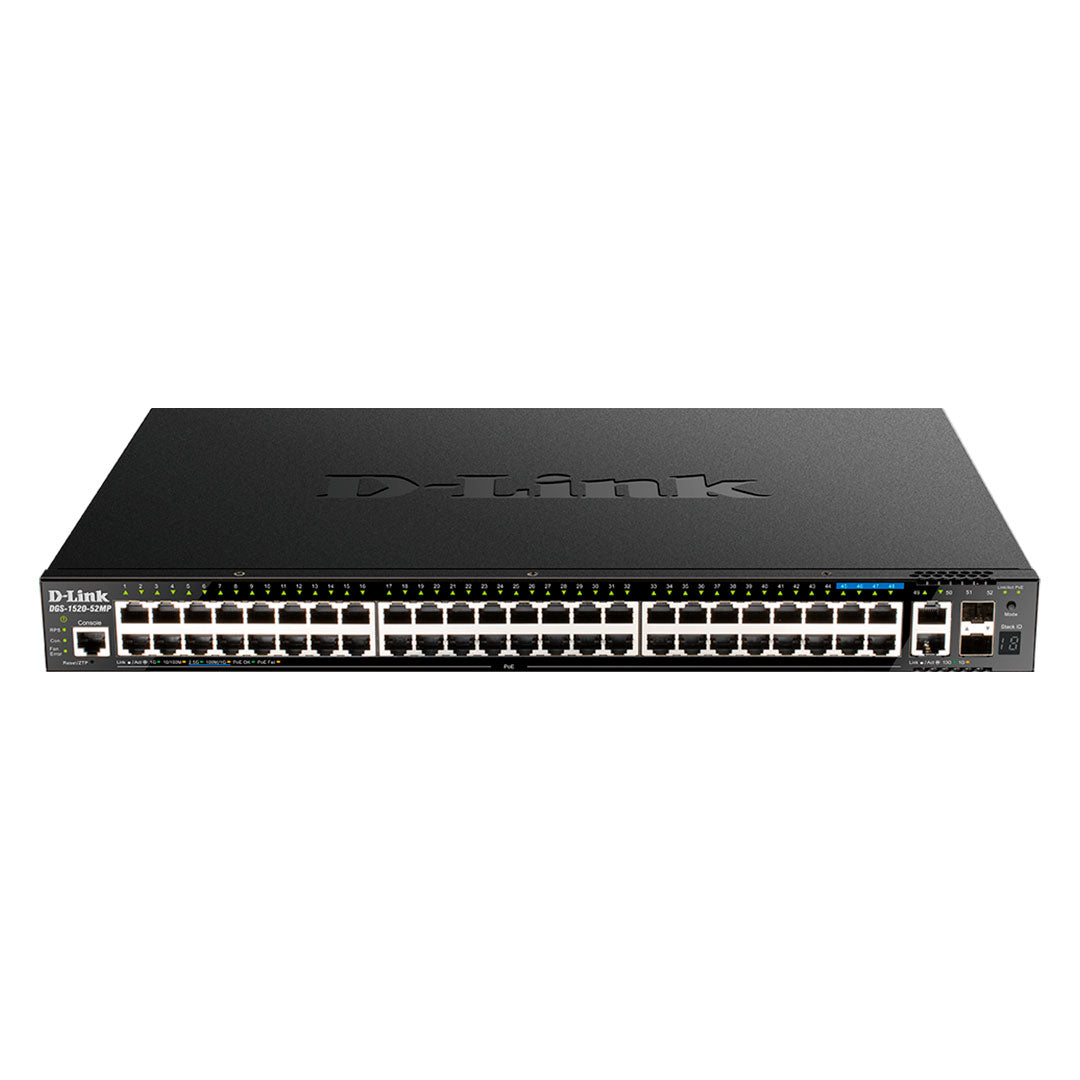 D-LINK DGS-1520-52MP Switch 52 puertos 44 x gigabit PoE, 4 x 2.5Gbase-T PoE, 2 x 10Gbase-T y 2 x 10G SFP