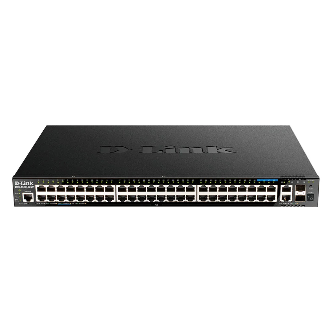 D-LINK DGS-1520-52MP Switch 52 puertos 44 x gigabit PoE 4 x 2.5Gbase-T PoE 2 x 10Gbase-T y 2 x 10G SFP
