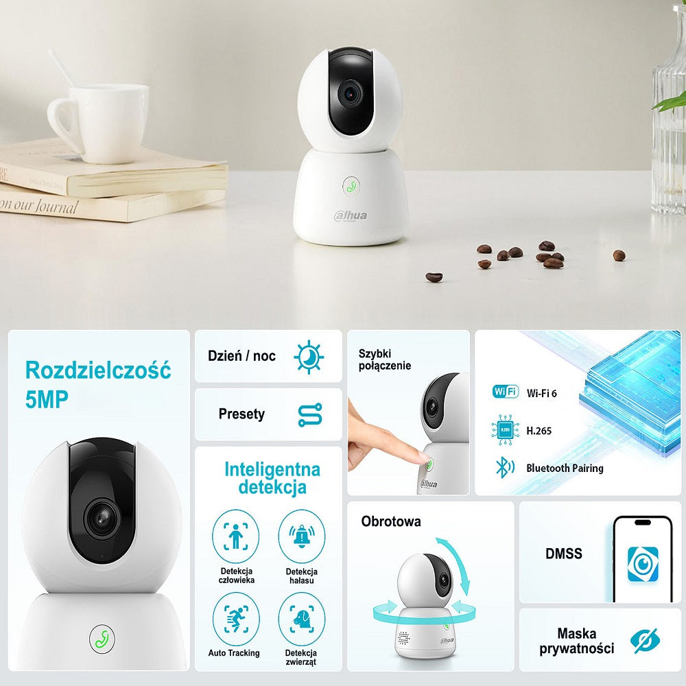 DAHUA DH-H5B HERO Cámara de Seguridad WIFI 5MP PT 360º Audio 2 Vías Detecta Humano/pet videollamada