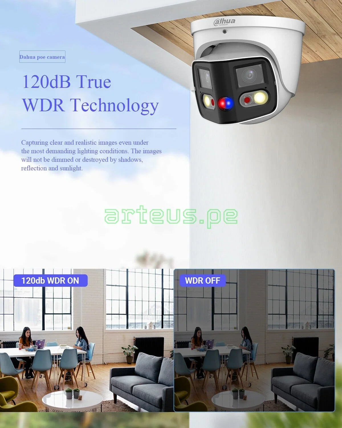DAHUA IPC-PDW3849-A180 TIOC Cámara de Seguridad IP POE 4K 8MP 2x4MP 2.8mm WDR IP67 Mic Parlante LED20m/IR 25m WIZSENSE