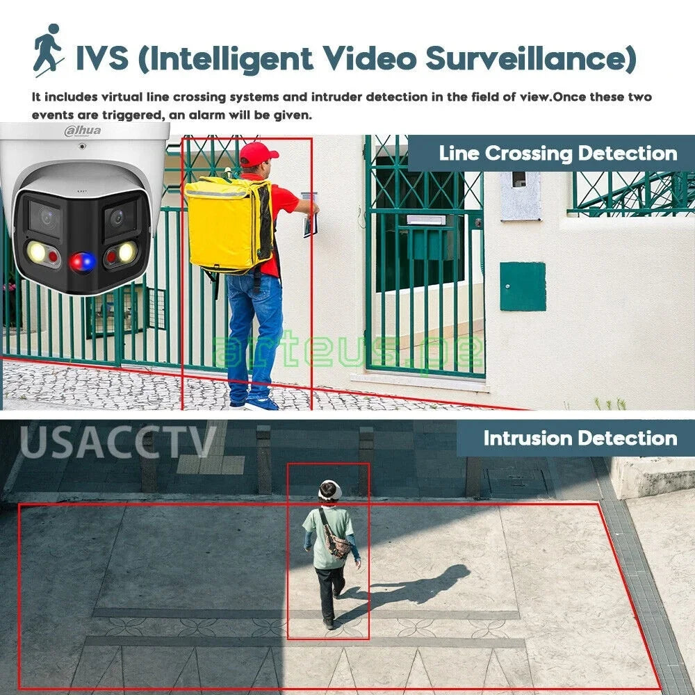 DAHUA IPC-PDW3849-A180 TIOC Cámara de Seguridad IP POE 4K 8MP 2x4MP 2.8mm WDR IP67 Mic Parlante LED20m/IR 25m WIZSENSE