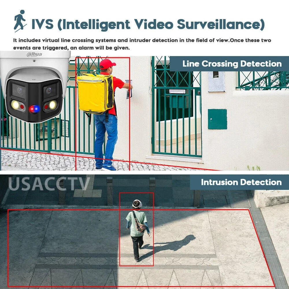 DAHUA IPC-PFW3849S-A180-AS TIOC Cámara de Seguridad IP POE 4K 8MP 2x4MP 2.8mm WDR IP67 Mic Parlante LED 20m/IR 25m WIZSENSE